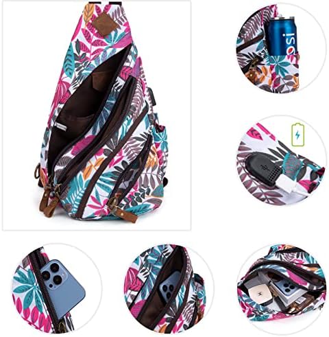 Davidnile Canvas Sling Bolsa Crossbody Backpack Backpack de couro genuíno Bolsa de ombro casual Daypacks para homens Mulheres