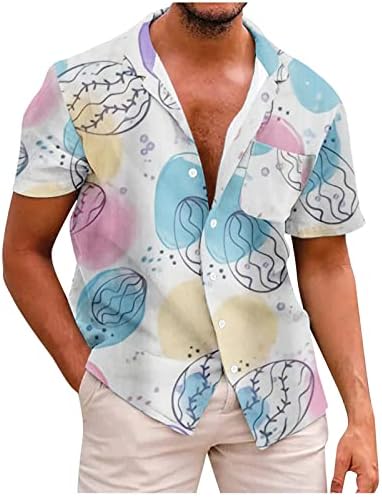 Camisa impressa da Páscoa para homens 2023 Tees soltos de verão Tampo de camisa de manga curta casual de mangas curtas