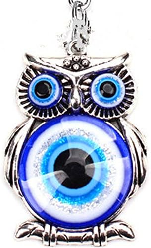 JewelBeauty Blue Owl Chain Key Evil Eye Eye Feng Shui Glass Bead Turkish Good Lucky Holding Charm Gift