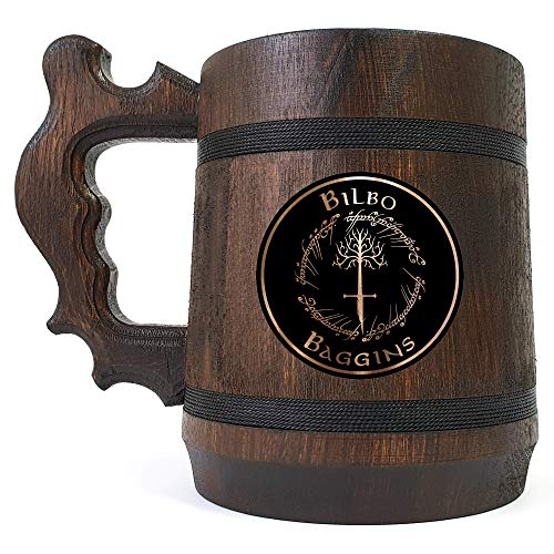 Um anel com árvore de Gondor Beer Stein, Fantasy Wooden Beer Caneca, Fantasy Beer Tankard, Presente para ele, presente