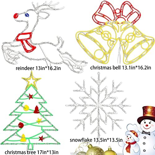 TRWYMZ Janela de Natal Silhueta Lights Decorações - 16 polegadas de 4 placas de coloração iluminada Rena Snowflake Tree Christmas Tree Bell para Decoração de vidro da porta de parede interna de férias