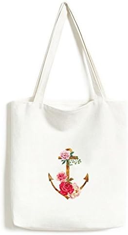 Aquarela rosa âncora flor bolsa de lona saco de sacola de sacola de sacola