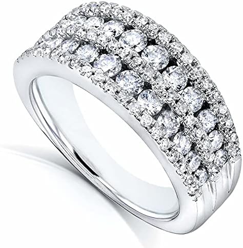 Abhi criou um diamante branco redondo de diamante 925 prata esterlina 14k ouro branco sobre diamante anel de aniversário de várias fileiras para mulheres