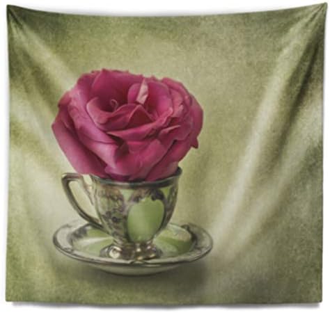 Rosa vermelha de designt em xícara e pires 'floral manta de tapeçaria decoração arte de parede para casa e escritório, criada em tecido de poliéster leve x grande: 92 pol. X 78 in