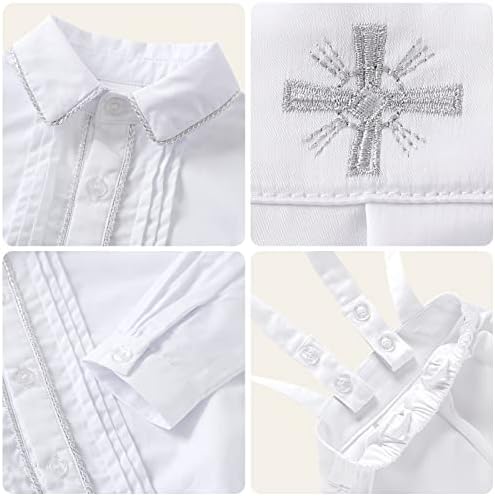 Roupas de batismo Booulfi para meninos, terno de menino de menino, cavalheiro com calça de camisa de suspensórios, preenchimento de roupas de batedor