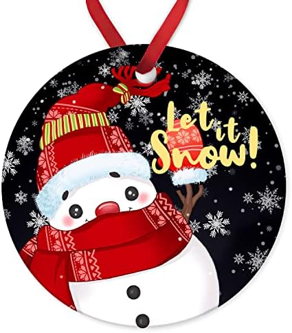 Natal Let It neve redondo ornamento de cerâmica boneco de neve de natal de porcelana plana