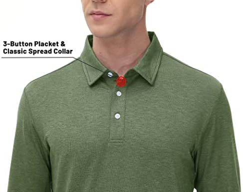 Camisas de pólo de manga longa de Magcomsen masculino 3 Buttons Camisa de colarinho de colar