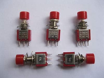 24 PCS interruptor de botão vermelho momentâneo 250V 2a 5a 3pin