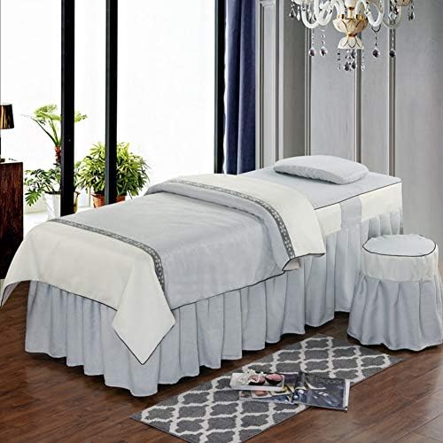Massagem Mesa de massagem Conjuntos de bordados ， Campa de beleza de algodão respirável de cor pura Tampa de 4 peças