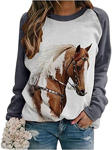 Camas de impressão a cavalo feminino Camisas etínicas de manga longa Camisas de moda de outono
