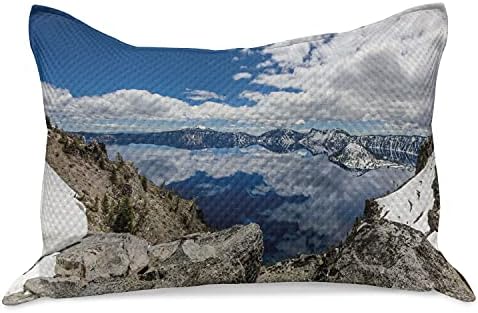 Paisagem Lunarable Cobertina de travesseira de malha, parque nacional do lago Crater Oregon Snowy Snowy Crystal Lakes Clouds Photo,