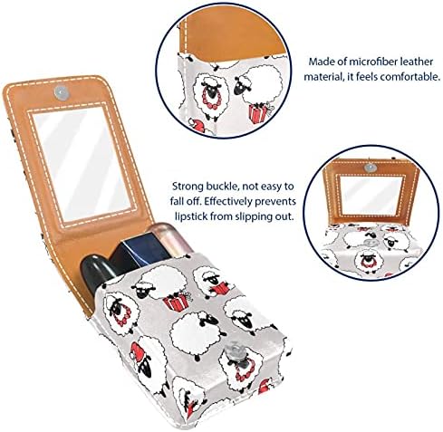 Caixa de batom com espelho ovelha cinza Animal Lip Gloss Solter Portable Batom Storage Box Travel Bolsa de maquiagem Mini