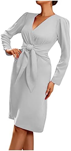 Mini vestido para mulheres negócios casual vestido midi moda de cor sólida renda up bow v-deco