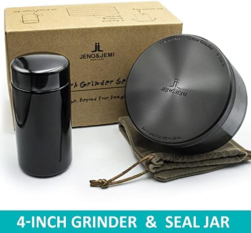 Jenojemi Grinder Conjunto - moedor de 4 com jarra de vidro de vedação UV de tampa magnética de alumínio