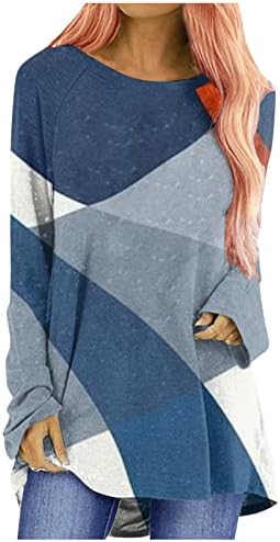 Moletom de manga longa feminina Tops de túnica casual Tunic Tunic Colorblock Athletic Oversize Pullovers Blouse