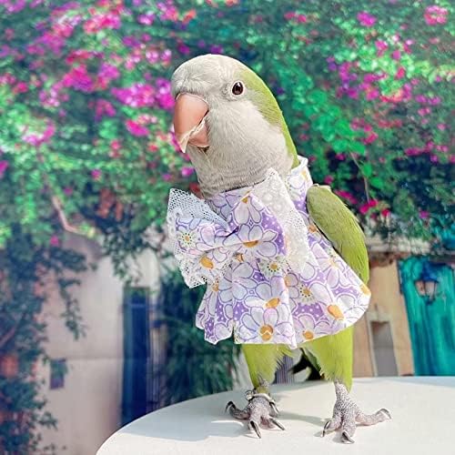 Roupas de pássaros - vestido de vestuário floral de algodão artesanal com arco de arco de renda de arco de vôo camisa