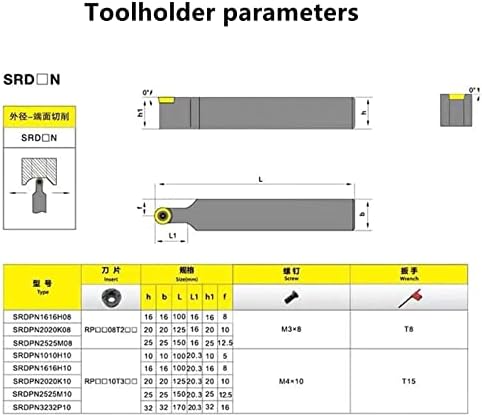 Inserção de carboneto indexável SRDPN10H10 SRDPN1212H10 SRDPN1616H10 Turnante do suporte da ferramenta de torneamento BARAÇÃO CNC CNC Tool de ferramentas RPMW1003MO RPMT10T3MO R5 INSERTA