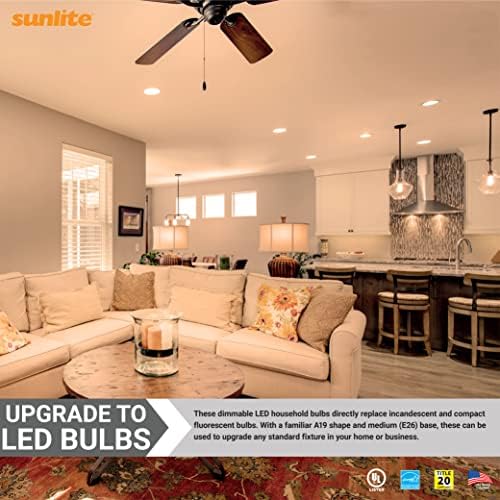 Sunlite 80792 LED A19 Lâmpada doméstica padrão, 9 watts, 800 lúmens, base média, diminuição, UL listada, estrela energética,