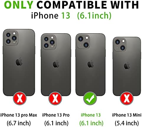 FYY Projetado para iPhone 13 5G, [Suporte a MagSafe Charging] Caixa de telefone de carteira destacável 2 em 1 com tampa