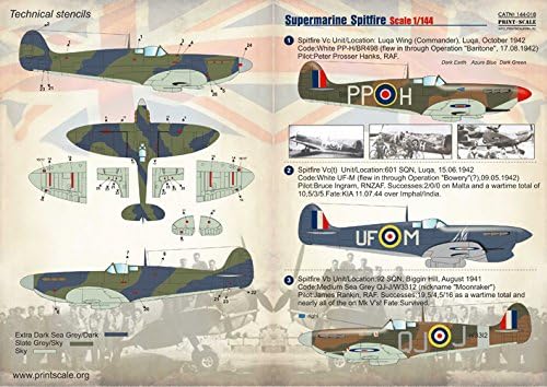 Decalque para aeronaves Spitfire de supermarino de avião 1/144 Escala de impressão 144-018