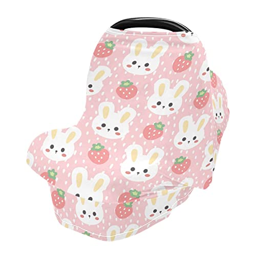 Capa fofa de assento de carro de coelho para bebês, lenço de amamentação para amamentação, um dossel de carro infantil de uso múltiplo