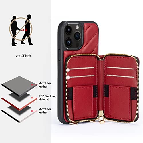 Lameeku Compatível com a carteira do iPhone 13 Pro Max Case, caixa do suporte de cartão com estojo de couro de bilheteria de kickstand de kickstand