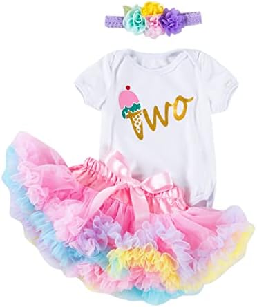 Recém -nascidos meninas de manga curta Catrtoon Print Tops Salia Tutu com faixas de cabeça 3pcs vestido de criança rosa