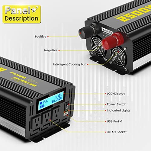 Inversor de onda senoidal modificada de 2500 watts, 12V DC para AC 110V/120V 5000W Conversor 3 Inverter de carro com controle