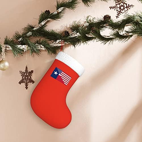 American Flag and Flag of Texas Christmas Stockings, presentes de festa de férias de Natal para decorações de férias em família de 18 polegadas