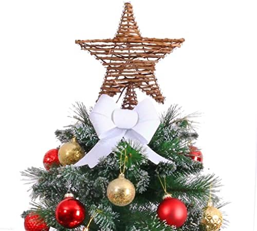 Topper de árvore de Natal, capota de estrela de vime iluminada com 15 luzes LED para árvore de Natal e decoração sazonal de férias