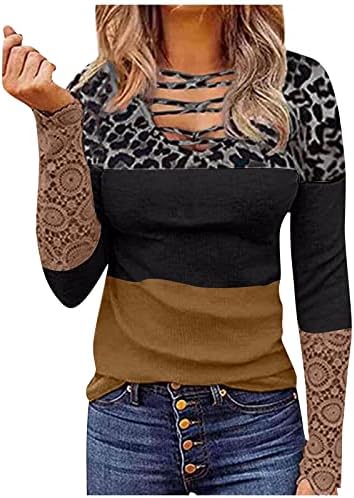 Tops femininos Prinha de leopardo V Design de pescoço Sweothirts