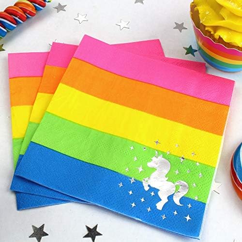 Rainbow Unicorn Party Supplies Decorações, o pacote de aniversário inclui 66 peças para 8 hóspedes da Prime Party | Aniversário de meninas temáticas mágicas, utensílios de mesa, bandeira de feliz aniversário, decoração de arco -íris