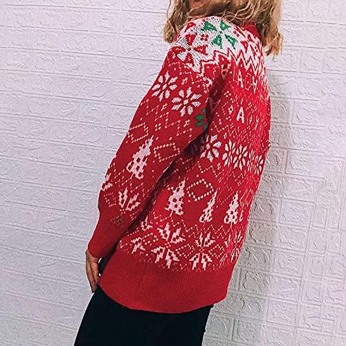 Mulheres tricotadas padrão de natal suéter Casual Pullover de férias confortável Crewneck Sweatters Jumper Tops Jumper