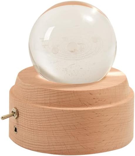 KKKOS girando 3D Bola de cristal esculpida com música de madeira Led Decor de decoração de escritório da casa LED