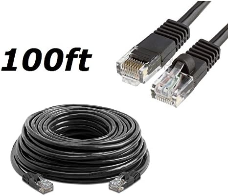 Cablevantage Black 100ft 100 pés 100 'Long Cat5 Cat5e RJ45 Patch 350MHz Cabo de rede Ethernet para PC, Mac, Laptop, PS2, PS3, Xbox, Xbox 360 Internet de alta velocidade DSL/cabo Internet
