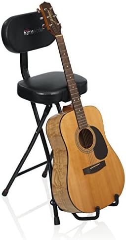 Gator Frameworks Seate de guitarra com almofada acolchoada, encosto ergonômico e suporte de guitarra dobrado; Guitarra guitarras acústicas e elétricas