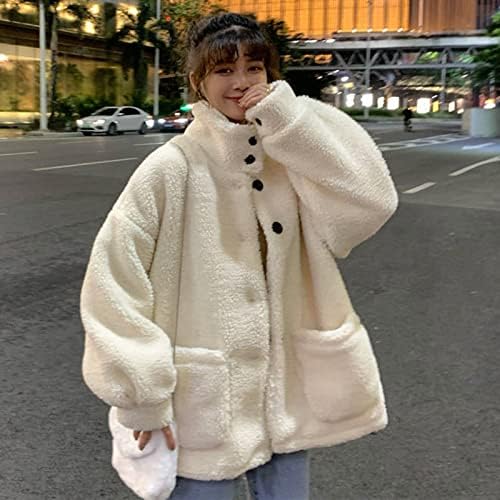 Womens Winter Coats Outwear Casual Fuzzy Warm Stand Collar Lã Button Jackets
