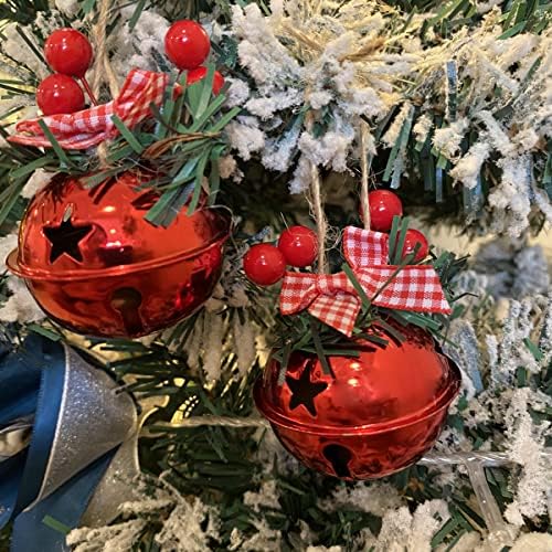 Decorações de Natal Sinos para pendurar na árvore de Natal, arcos de berry de agulha de pinheiro, 18 pcs, 5 cm de diâmetro