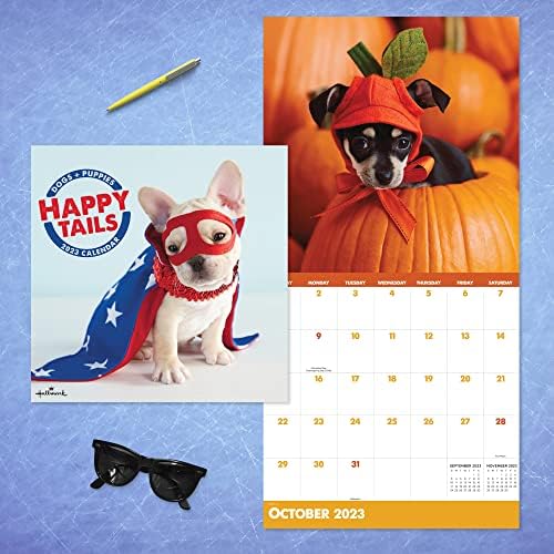 TF Publishing Happy Tails: Cães + filhotes comemorando as estações 2023 Calendário de parede 12 meses | Grande Calendário
