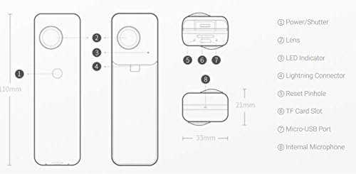 Insta360 Nano 360 graus Câmera VR 3D Ponto panorâmico e gravar câmeras de vídeo digital 3K HD Lens de peixe de grande angular para iPhone 7, 7 Plus e toda a série iPhone 6, 360 ao vivo no Facebook- Pearl White