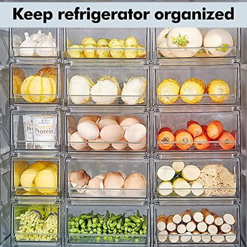 gavetas de organizador de geladeira empilhável Elabo 2 com bandeja de drenagem removível, caixas de organizadoras de geladeira,