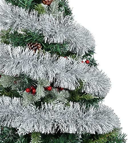 Dearhouse, 40 pés de prata garganta de natal Garland, streamers metálicos Decoração de árvore de natal Supplies de festa de natal