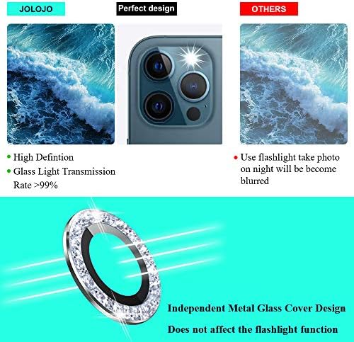 Jolojo Compatível para iPhone 12 Pro Max （6,7 ”） Lente de câmera Protetor de alta definição Anti -arranhão protetor de tela de cobertura completa anel de vidro Ultra Thin/Clear - Diamante de prata