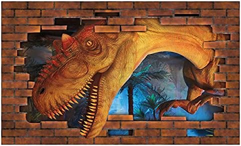 Suporte da escova de dentes de cerâmica de dinossauro de Ambesonne, Tyrannosaurus quebra uma parede de tijolos assustadores cenários assustadores da selva invadida, bancada versátil decorativa para banheiro, 4,5 x 2,7, azul laranja