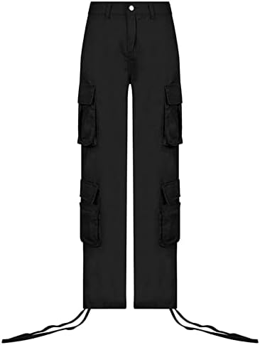 Calça de carga jorasa calças de mulheres para mulheres calças de carga média de ascensão Mulheres com calça de cargo de cinto Button Troushers com bolsos