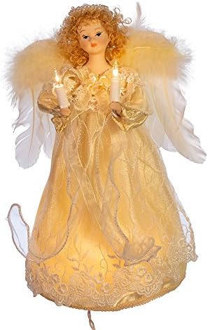 Kurt Adler Ul 10-Light Angel Christmas Treetop Figure com cabelo de tecido, 12 polegadas, marfim