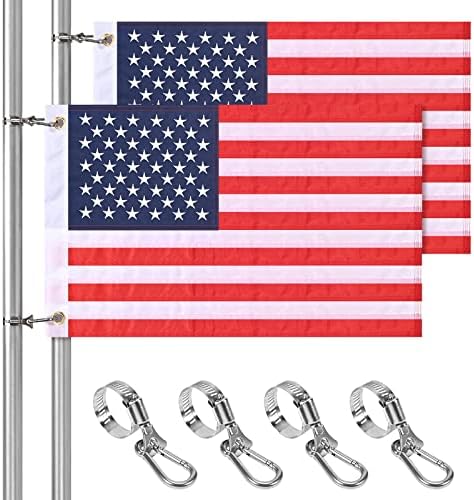 2 Pacote Bandeira americana de barco com 4 grampos de pólo de bandeira de barco, bandeira marinha dos EUA com estrelas bordadas de dupla face e ilhós de metais,
