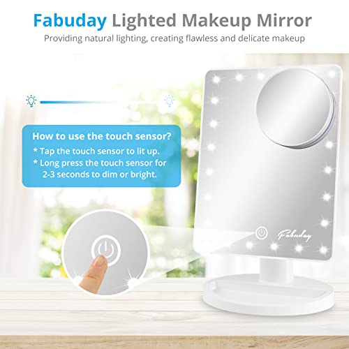 Espelhos de maquiagem Fabuday com luzes - espelho de maquiagem iluminado Fabuady com ampliação destacável de 10x, tela