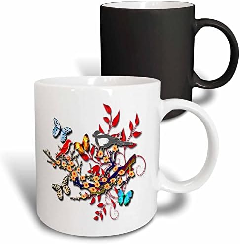 3drose borboletas e sotaques florais designers digitais de beleza de beleza caneca cerâmica, 11 oz, branca