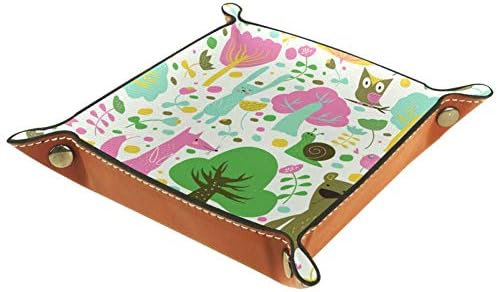 Flores e árvores de animais florestais fofos em caixa de jóias de couro de estilo de estilo de desenho animado para carteira,